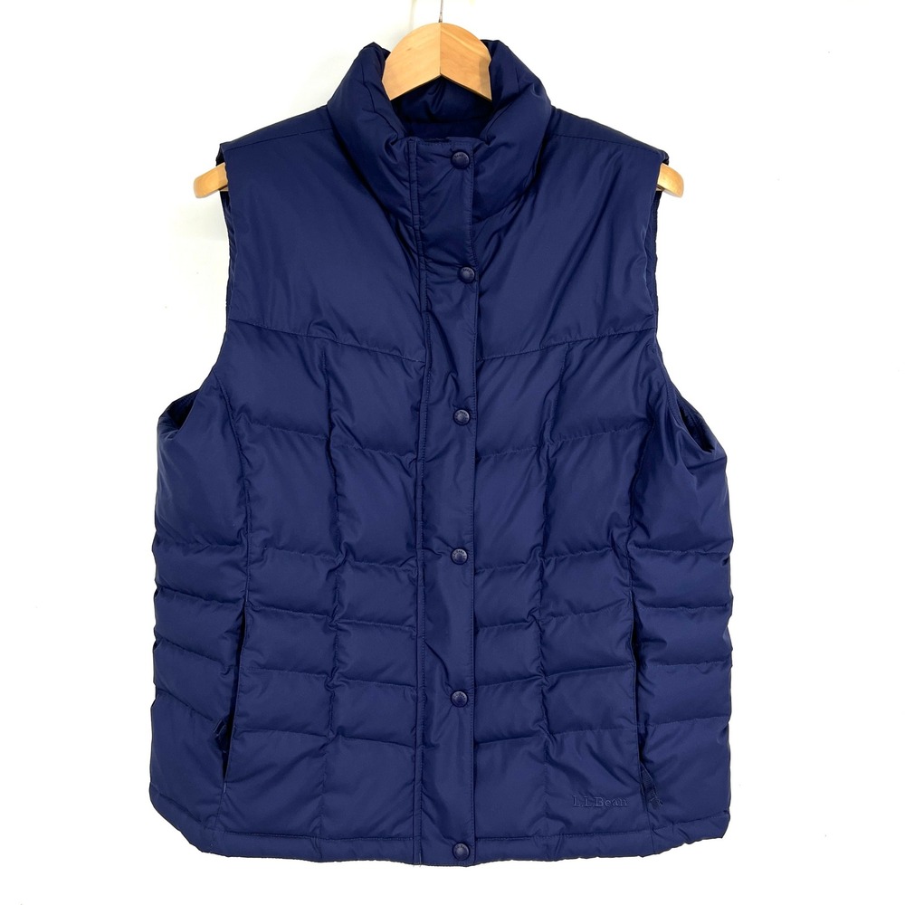 LL Bean Mens XL‎ Navy Blue Quilted Goose Down Puffer Vest Snap Front 295972
